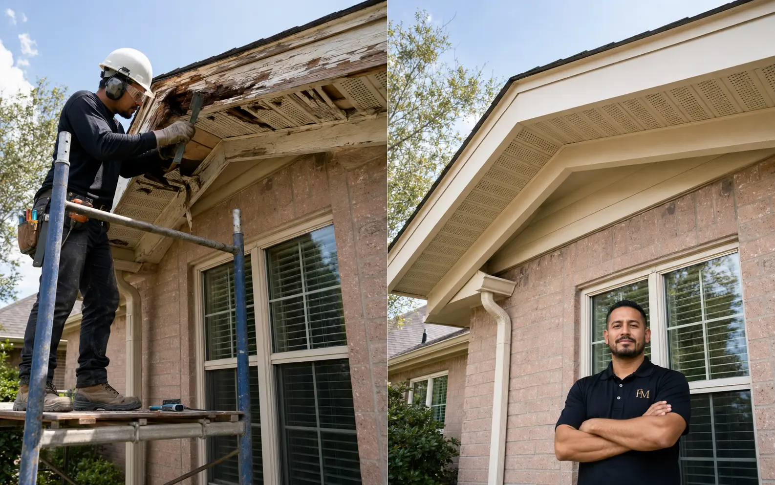 Before and after fascia and soffit restoration