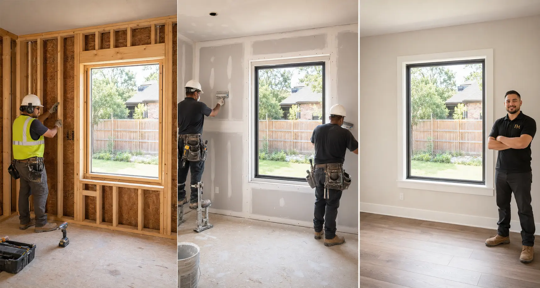 Room transformation from studs and window framing through finished drywall and paint